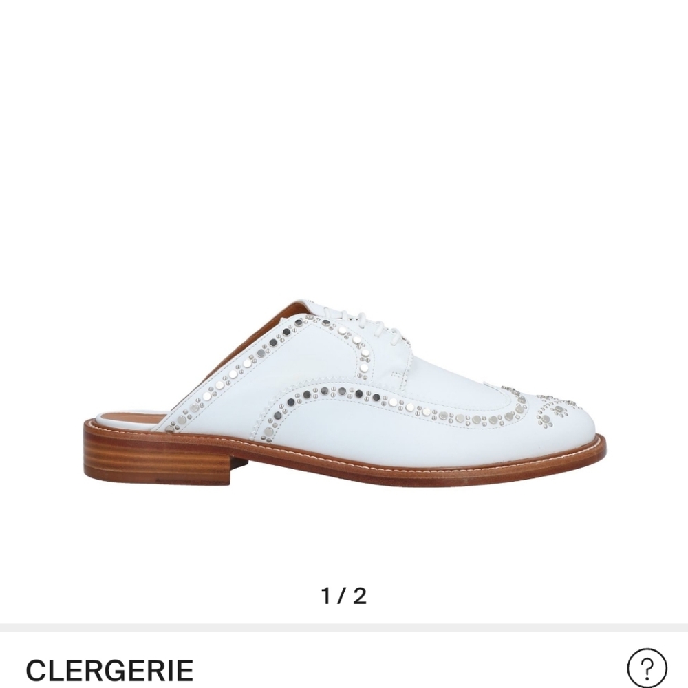 CLERGERIE PARIS white leather, silver studs and laces mule. Size 40